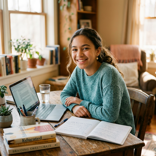 Selbstbewusster Jugendlicher beim Lernen